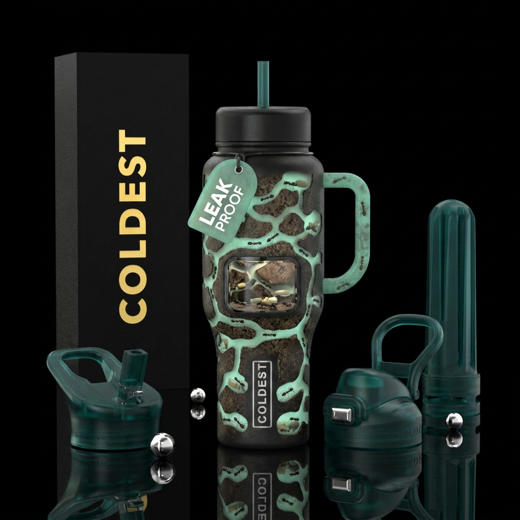 Glow in the dark ant farm water bottle design