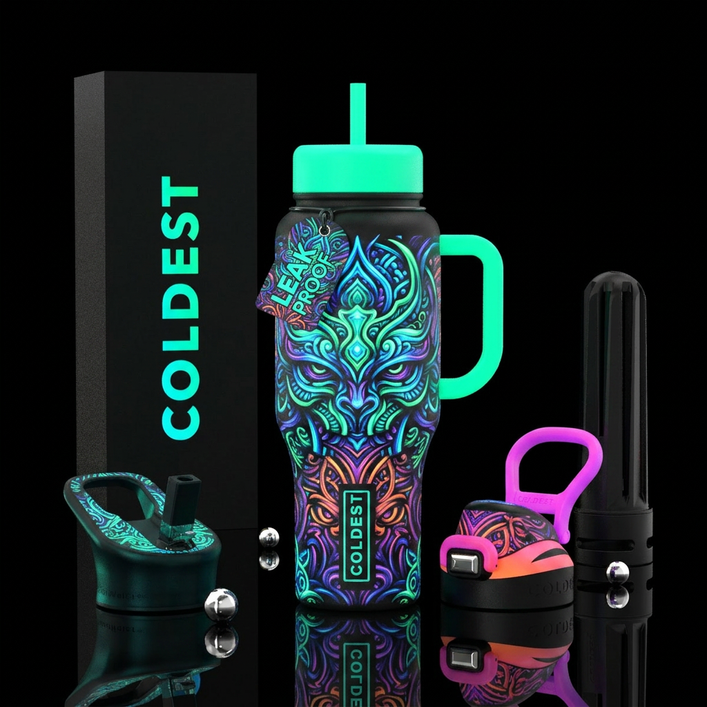 Art glow in the dark water bottle design
