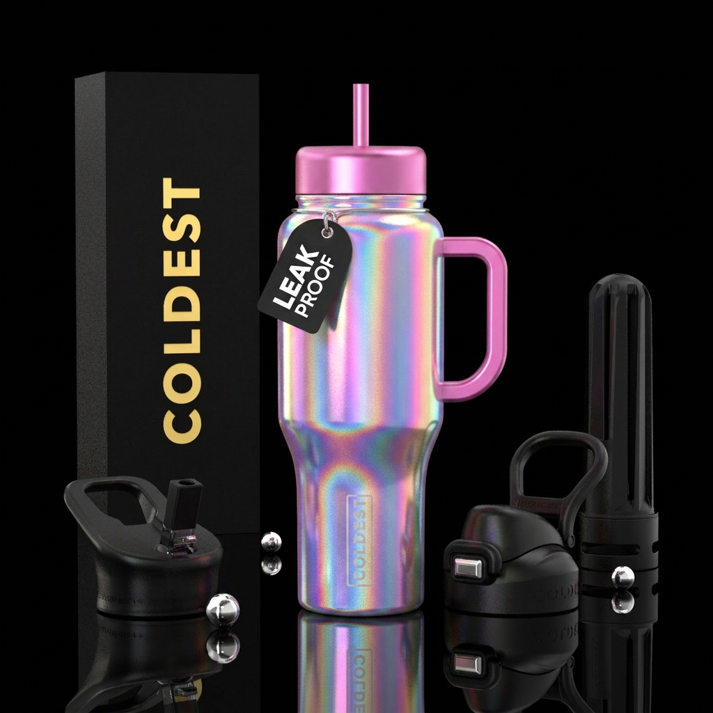 Holographic rainbow water bottle design