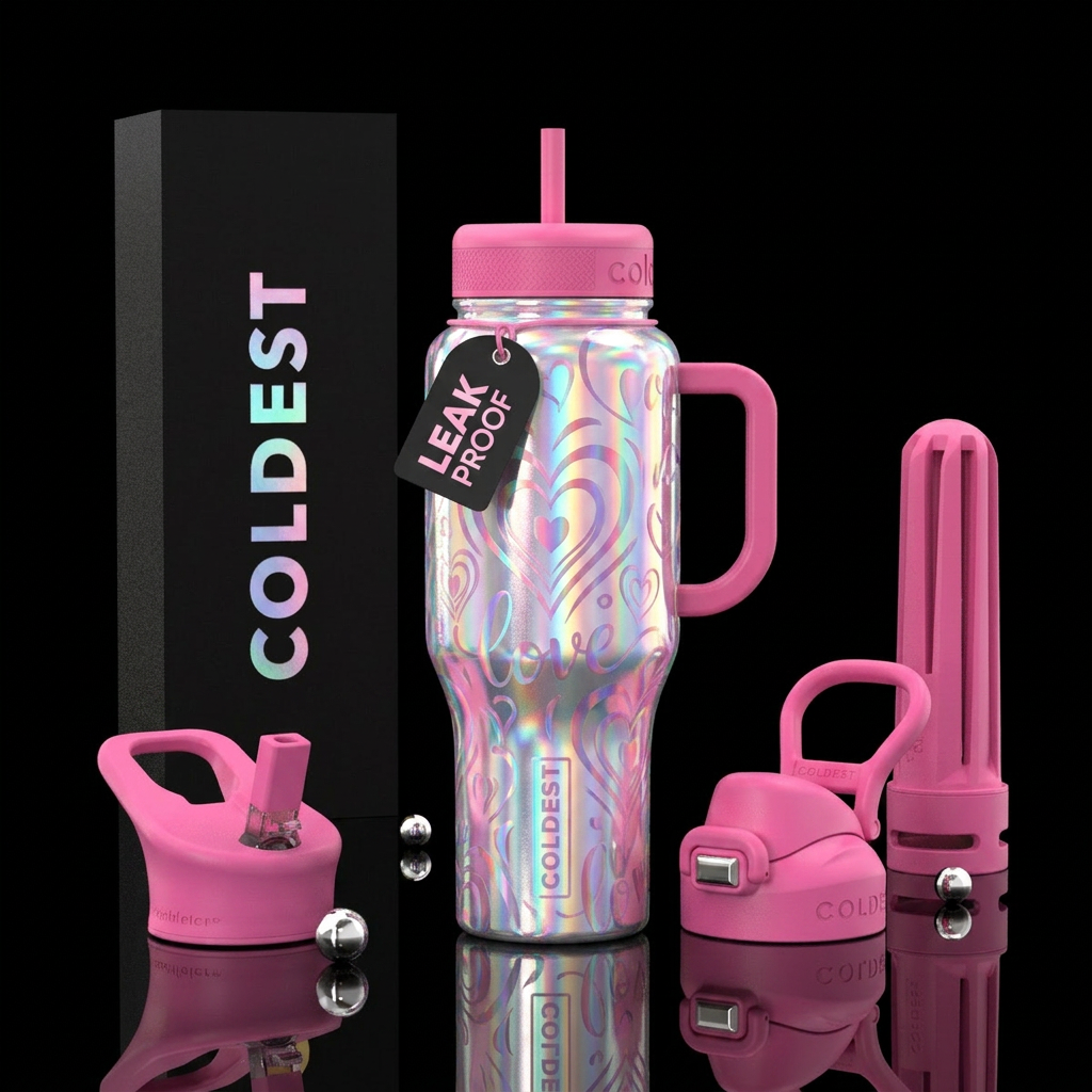 Holographic love valentines day water bottle design