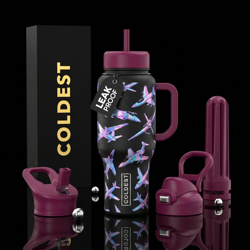 Holographic airplanes water bottle design