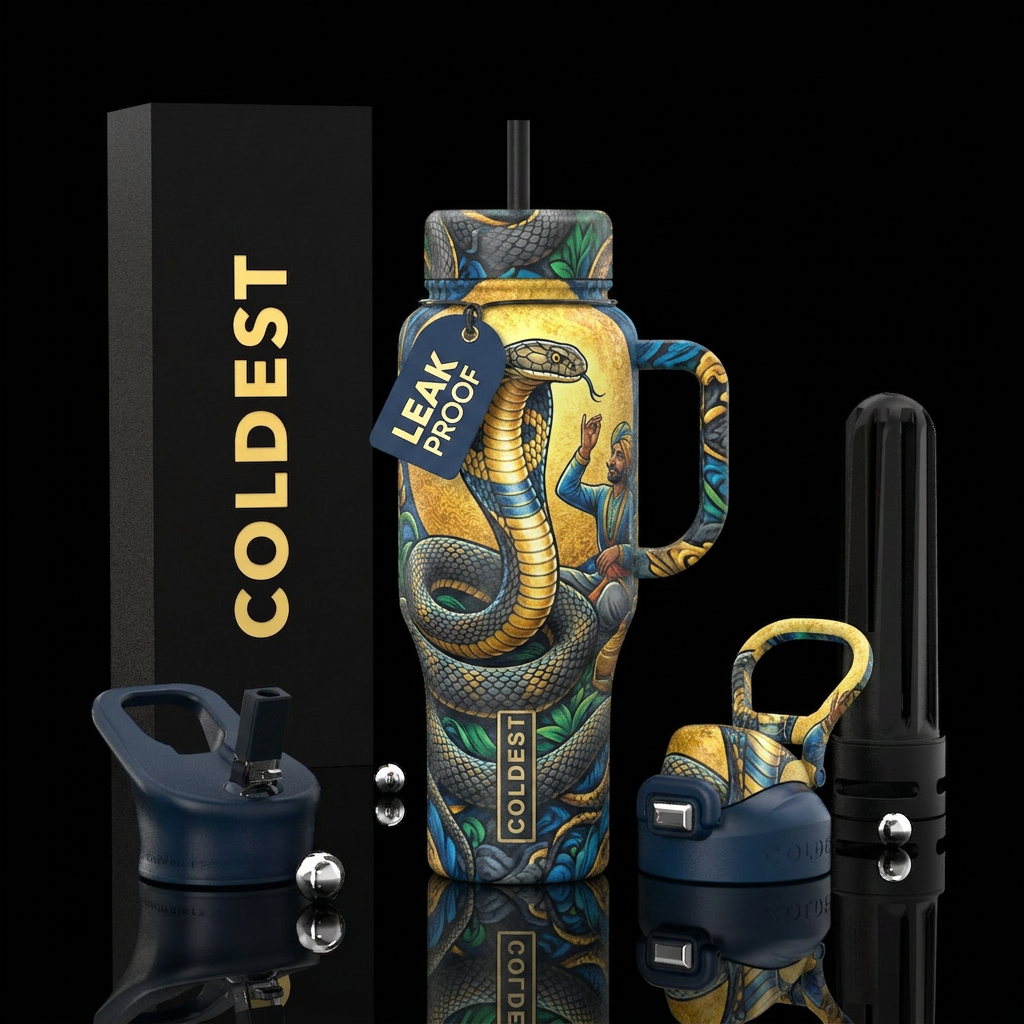 Snake charmer water bottle design