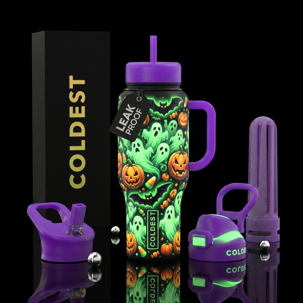 Glow in the dark halloween water bottle design