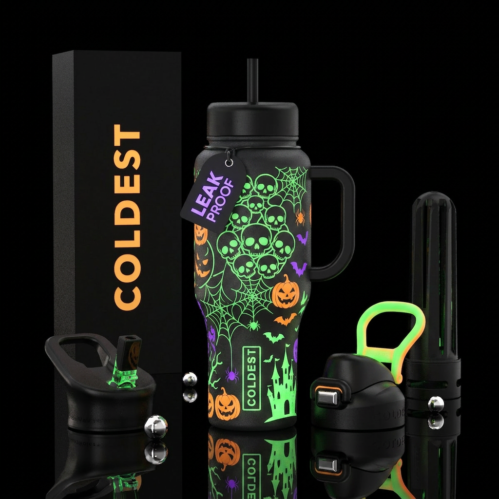 Glow in the dark halloween water bottle design