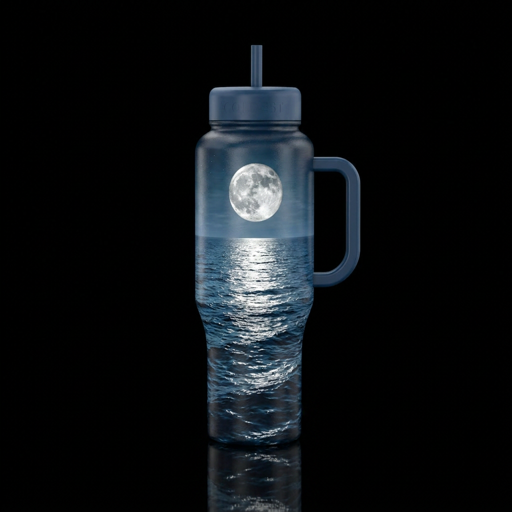 Moonlight on ocean water bottle design