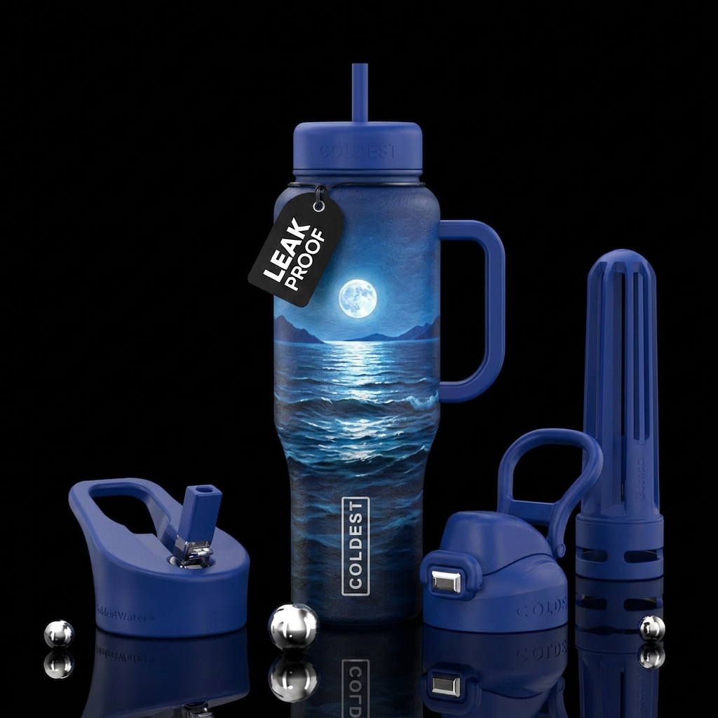 Moonlight on ocean water bottle design