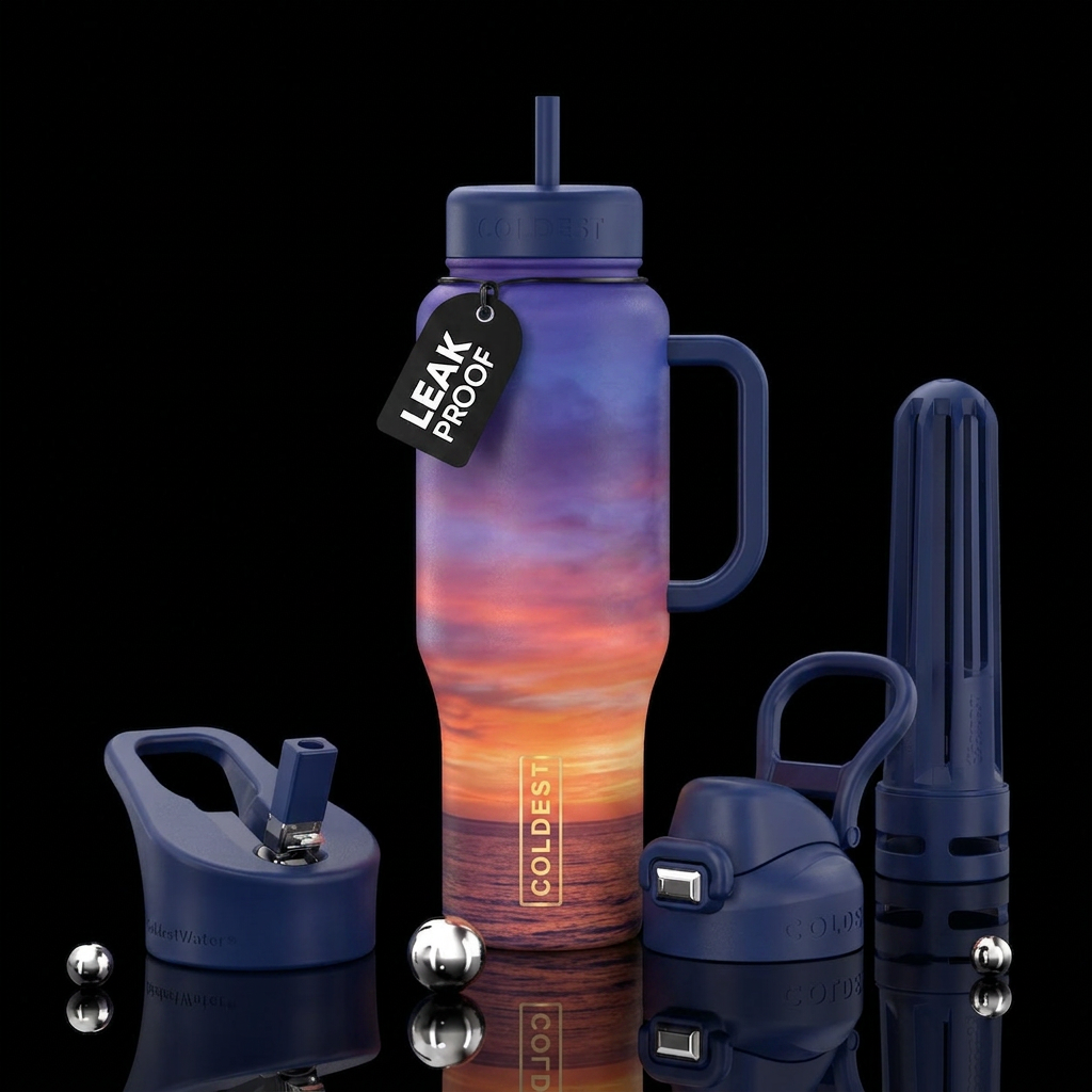 Sunset on the ocean water bottle design