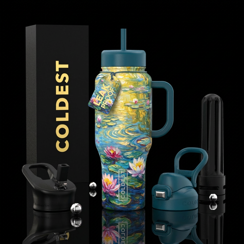 Van goh Claude monet styled art with water lilies ... water bottle design