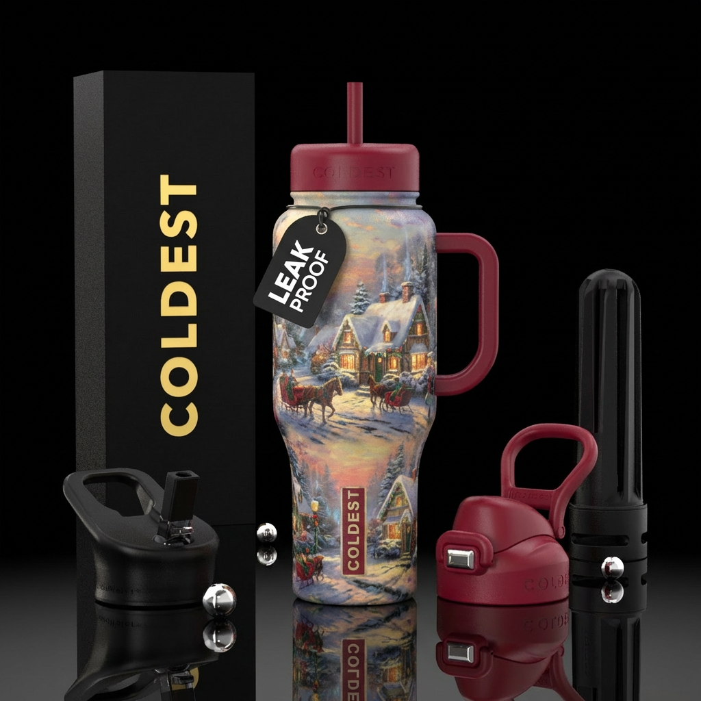 Snowlit Cottage water bottle design