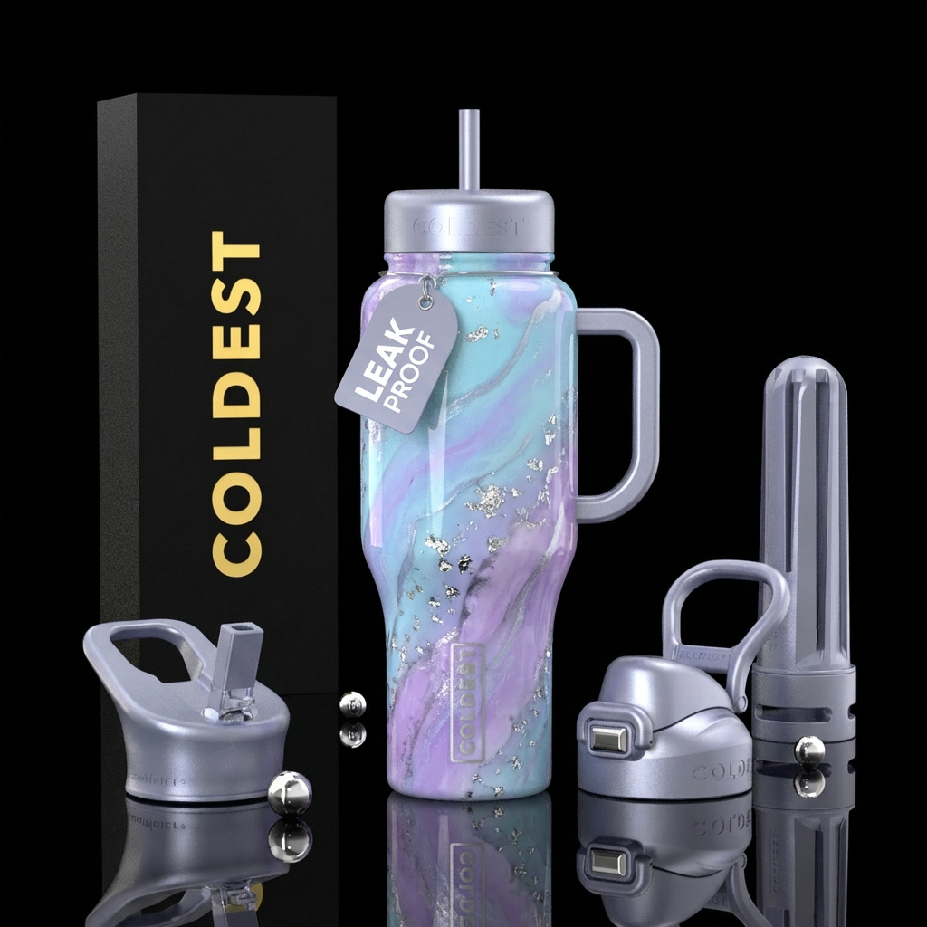 Pastel blue purple resin  with silver water bottle design