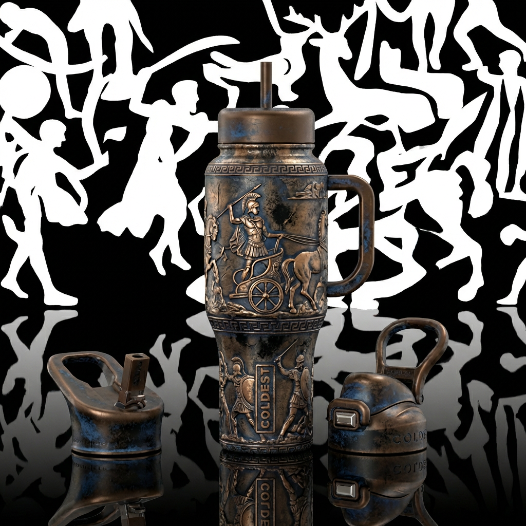Ancient romance battle textured vintage cup bronze... water bottle design