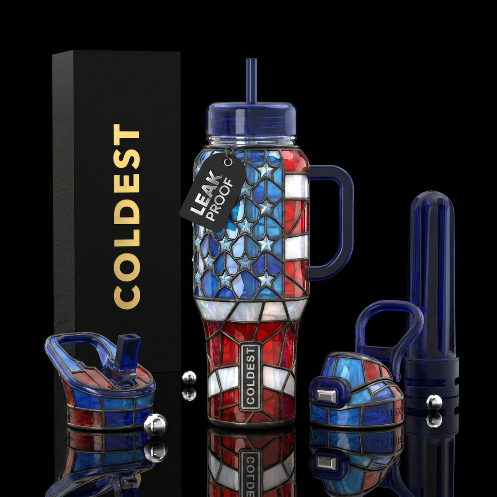 Stained glass american flag water bottle design