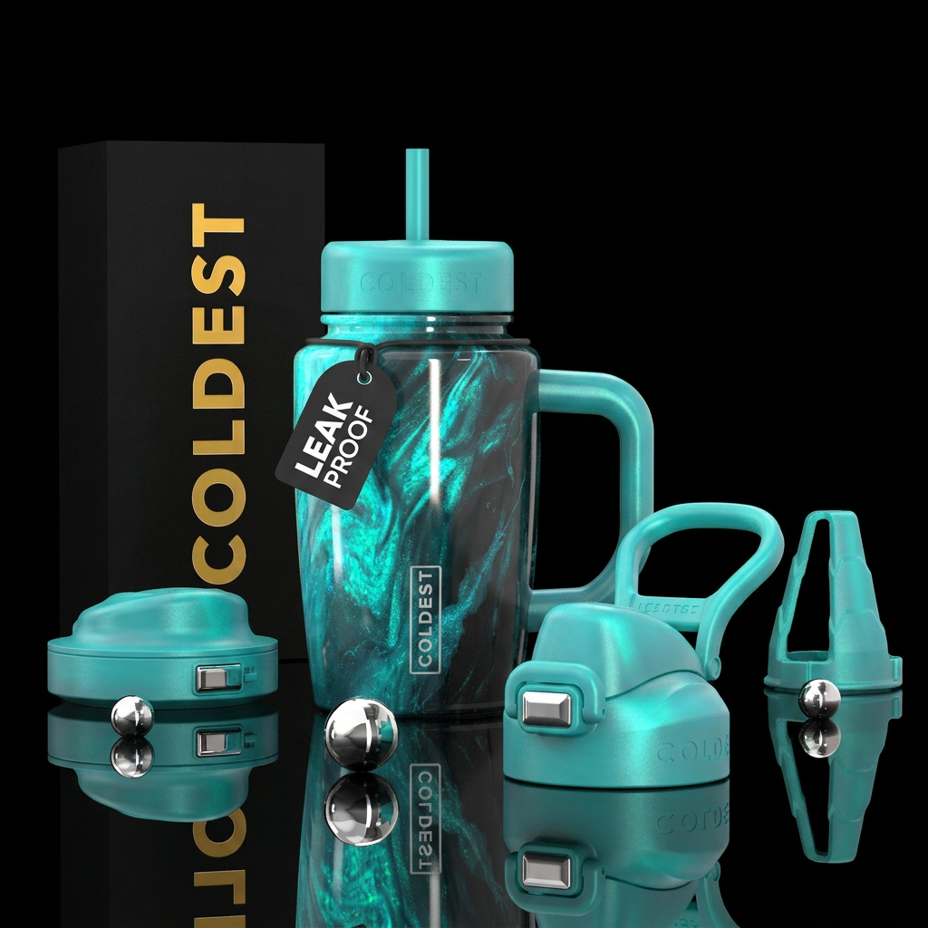 Black wit turquoise opalecent swirling faded into ... water bottle design