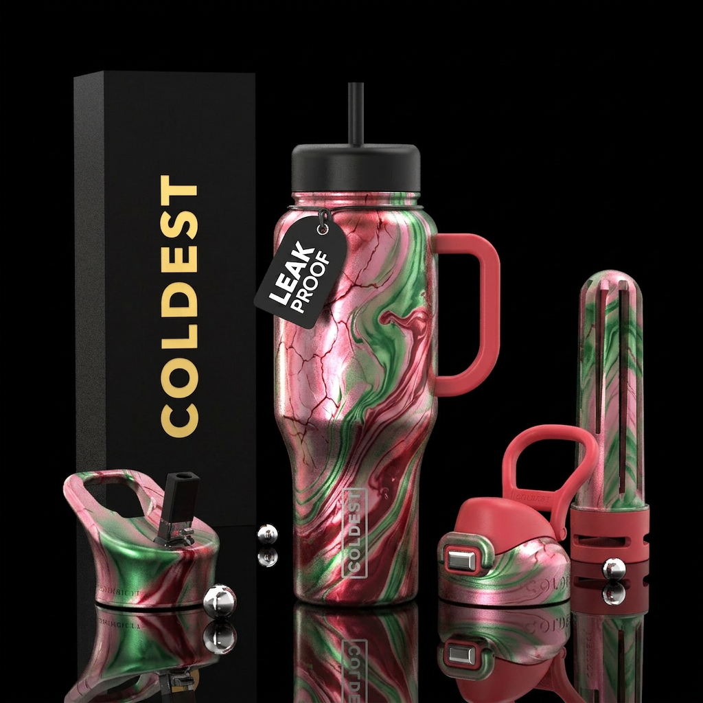Watermelon moonshine marbled metallic water bottle design