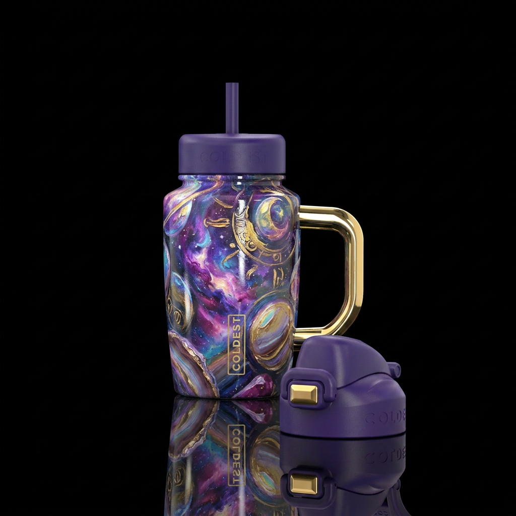 retro 80s, interdimensional, enchanting, shiny, ma... water bottle design