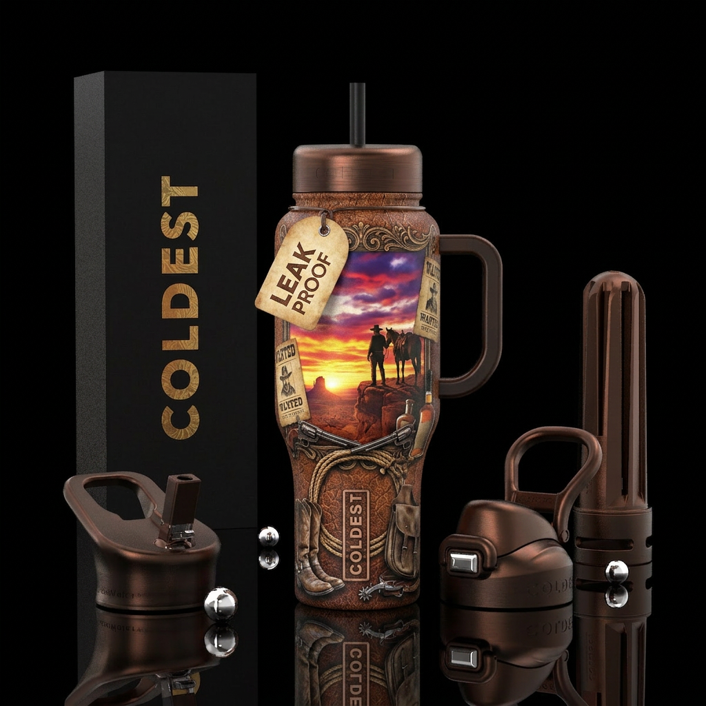 stunning emotional western scene featuring an outl... water bottle design