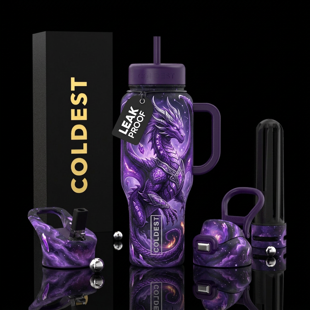 fantasy dragon wrap, full 360° seamless tumbler de... water bottle design
