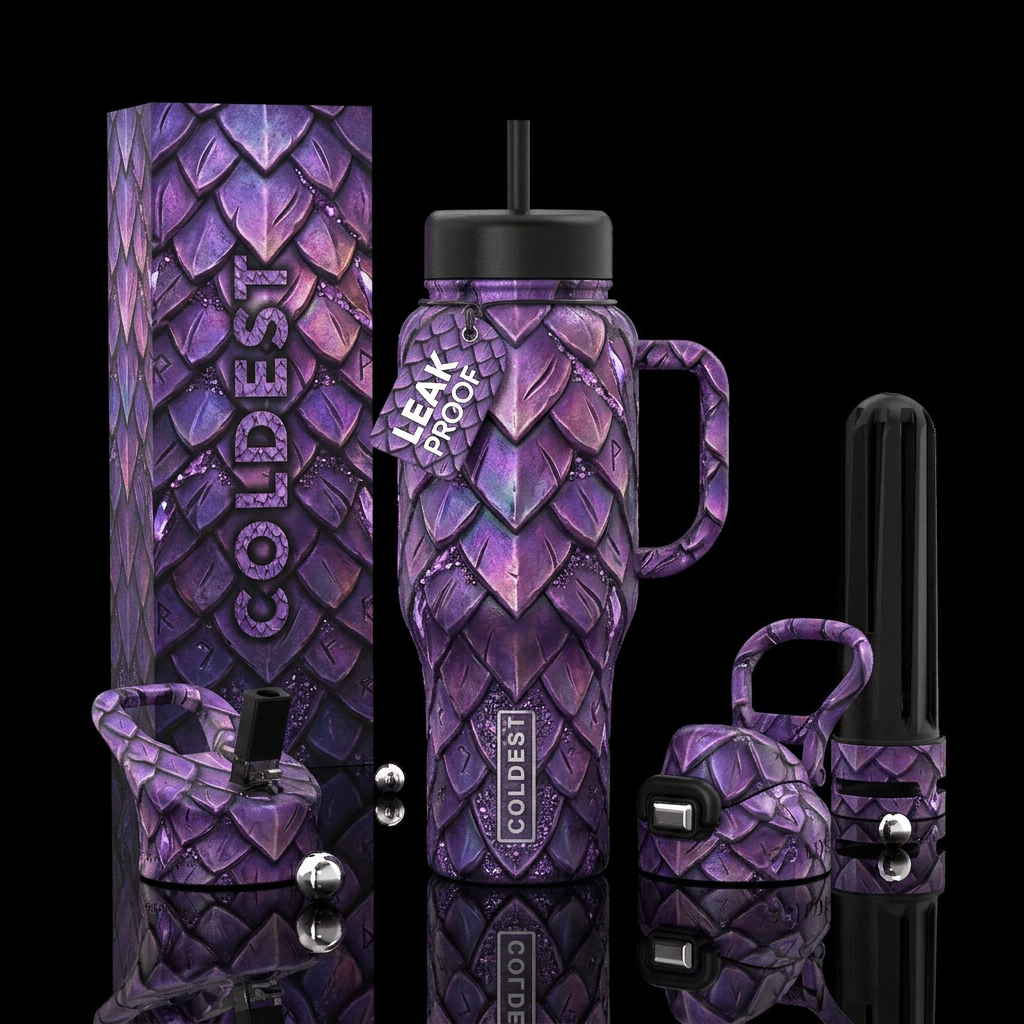 Ultra-detailed seamless 360° tumbler wrap composed... water bottle design