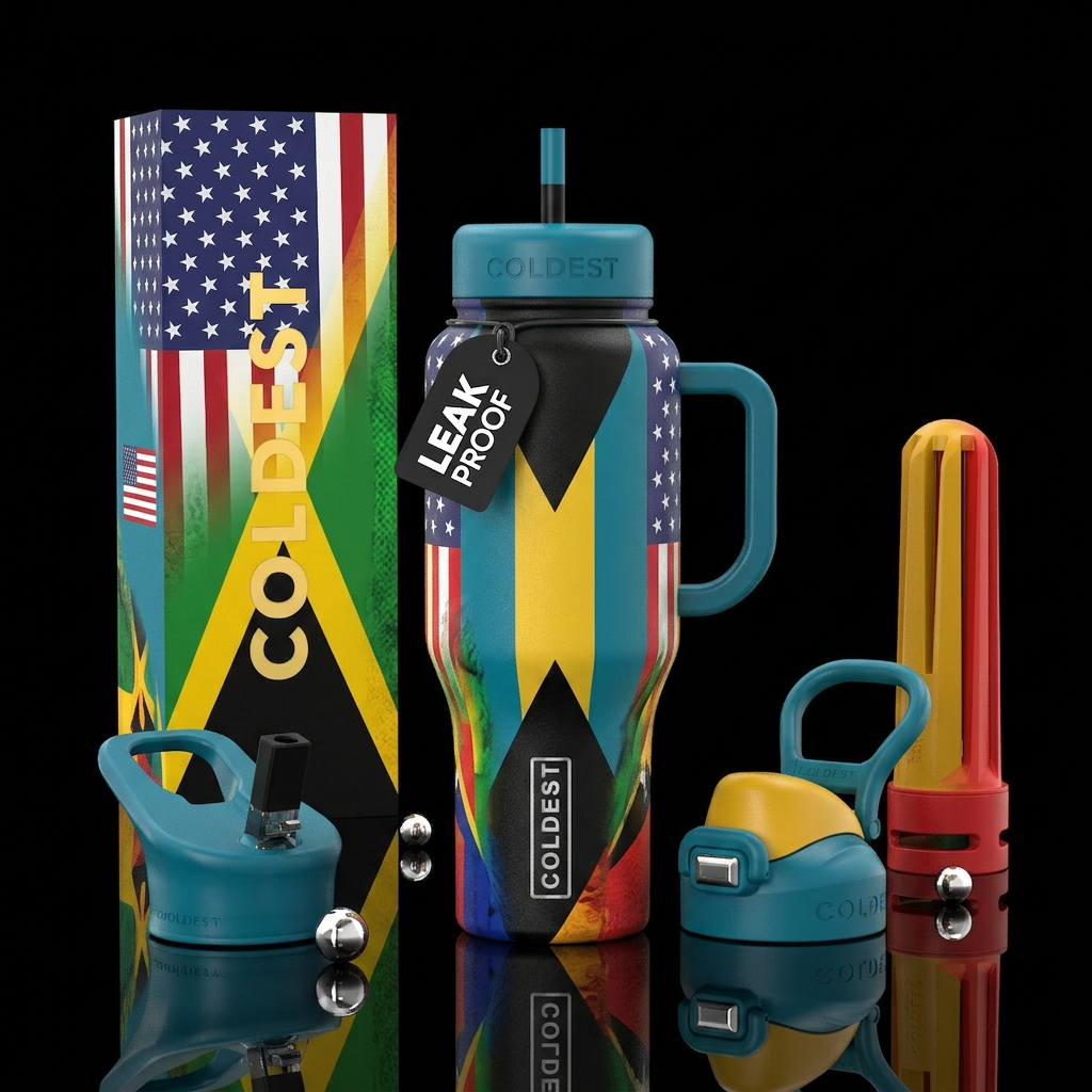 American Caribbean heritage flag water bottle design