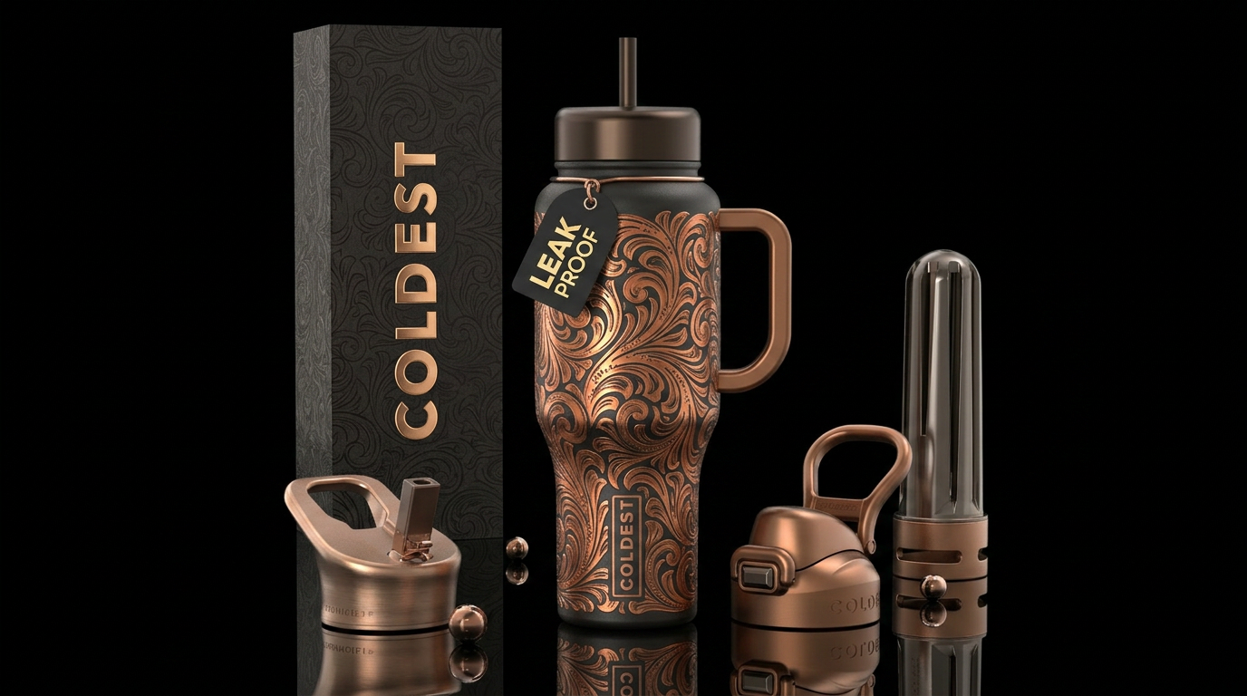 Western boot scroll bronze handle and lid water bottle design