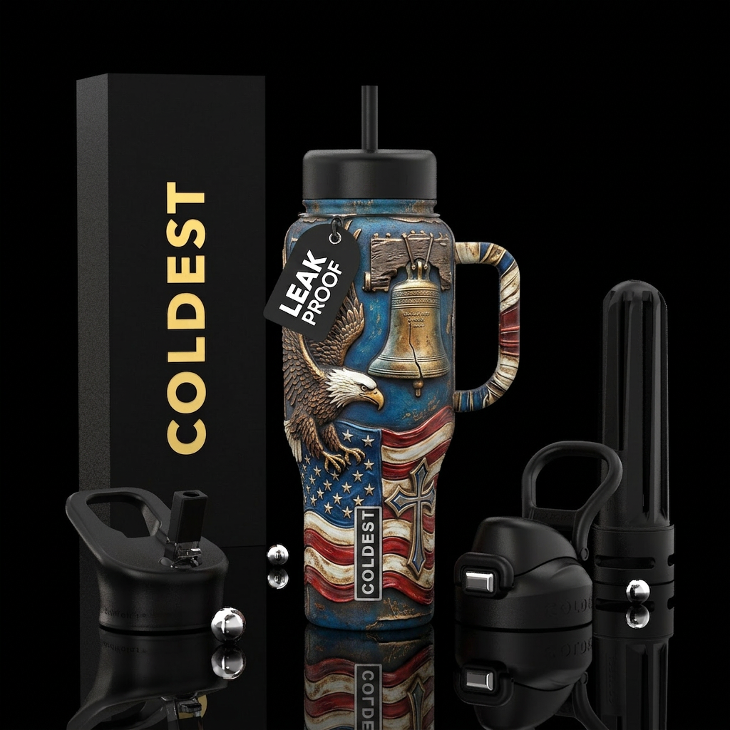 Award-winning patriotic tumbler wrap featuring a h... water bottle design