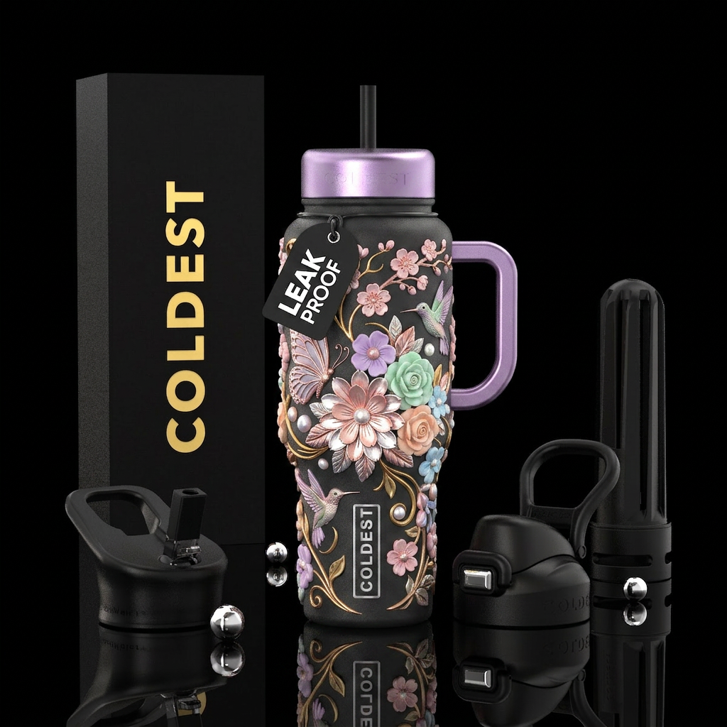 Spring-Themed Textured Metallic Pastel Cup Prompt ... water bottle design