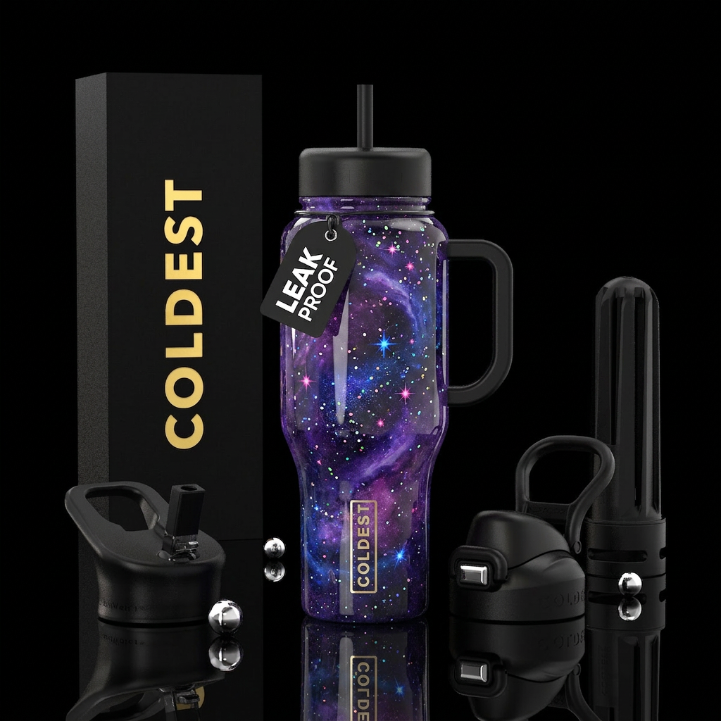 Epoxy resin tumbler with swirling galaxy design, d... water bottle design