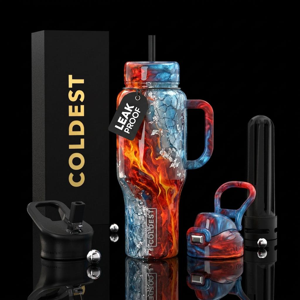 High-contrast resin tumbler with molten red and or... water bottle design