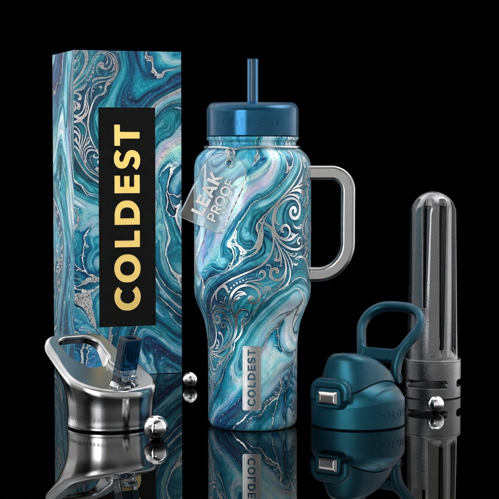 Ocean Luna marbled  silver detail textured water bottle design