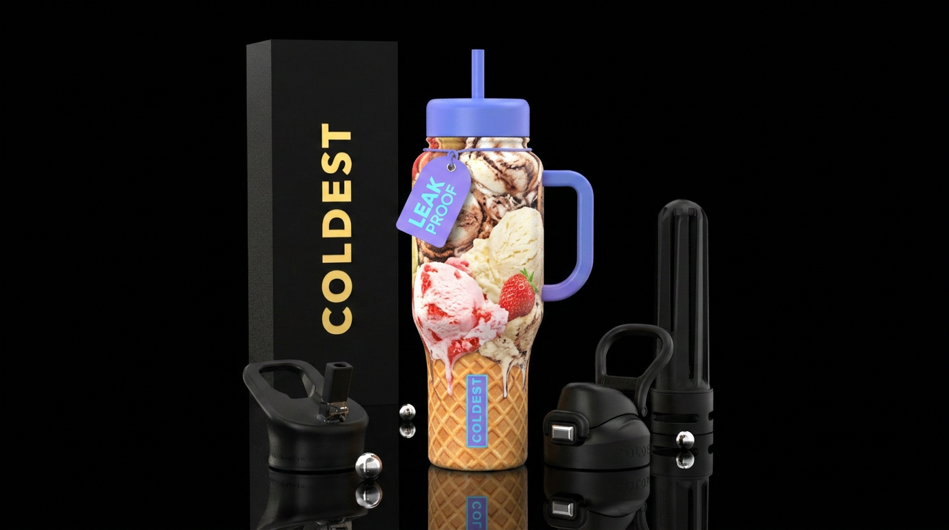 Melting ice cream cone but make it look realistic water bottle design