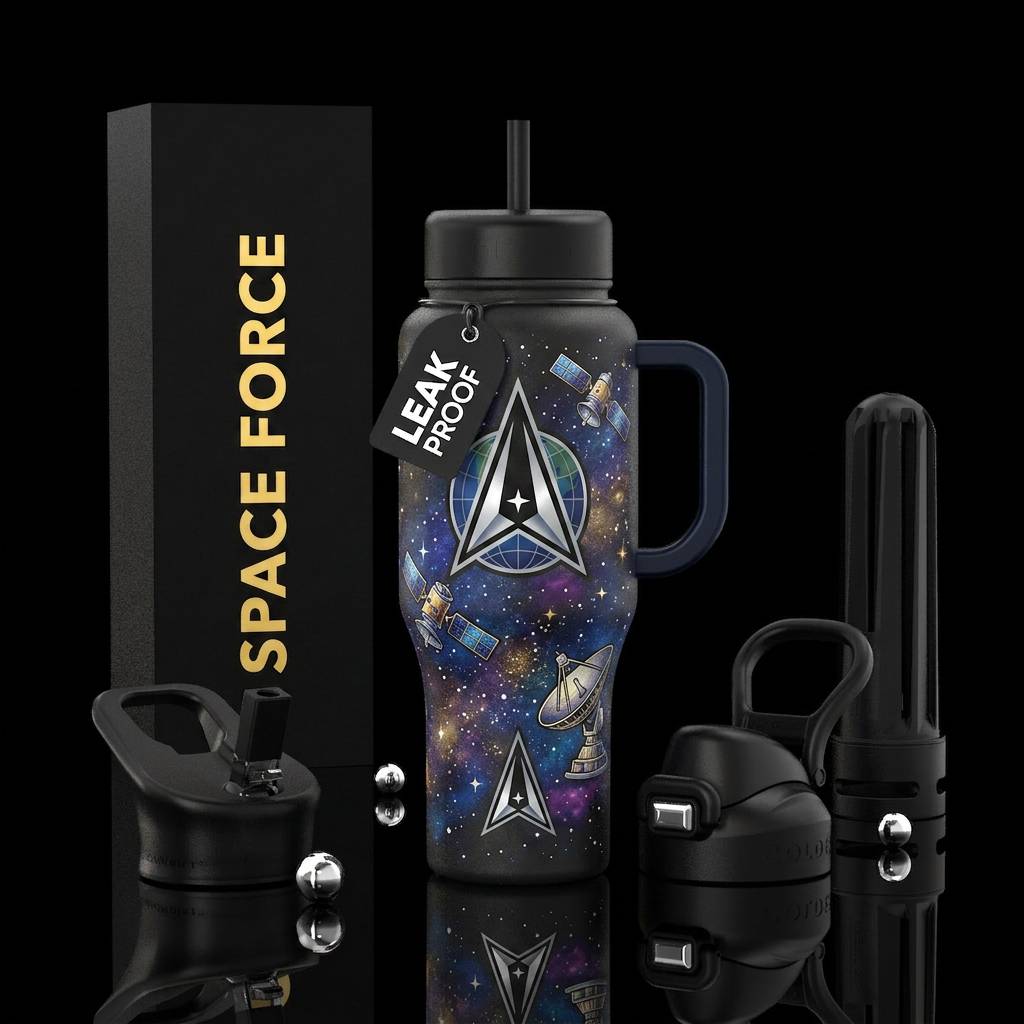 design a bottle  with the United States space forc... water bottle design
