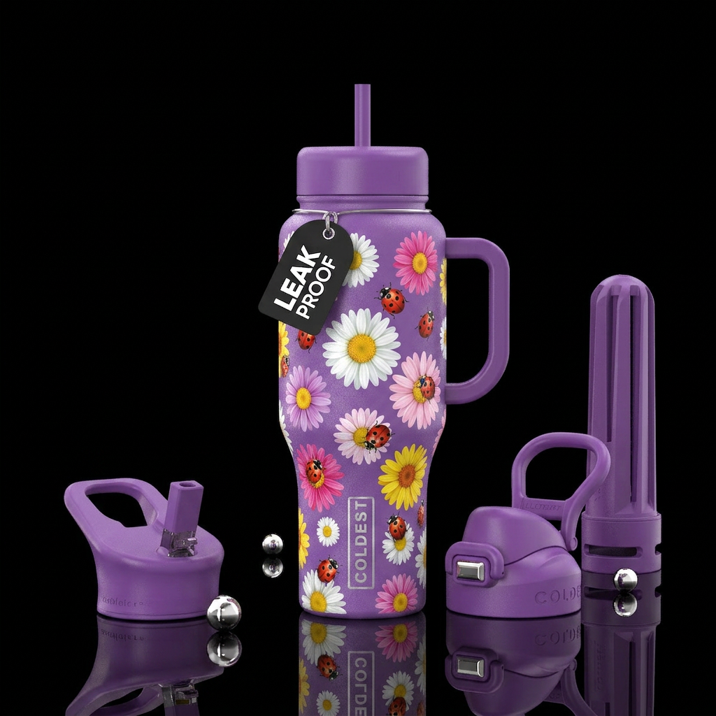 textured semi gloss purple bottle with realistic c... water bottle design