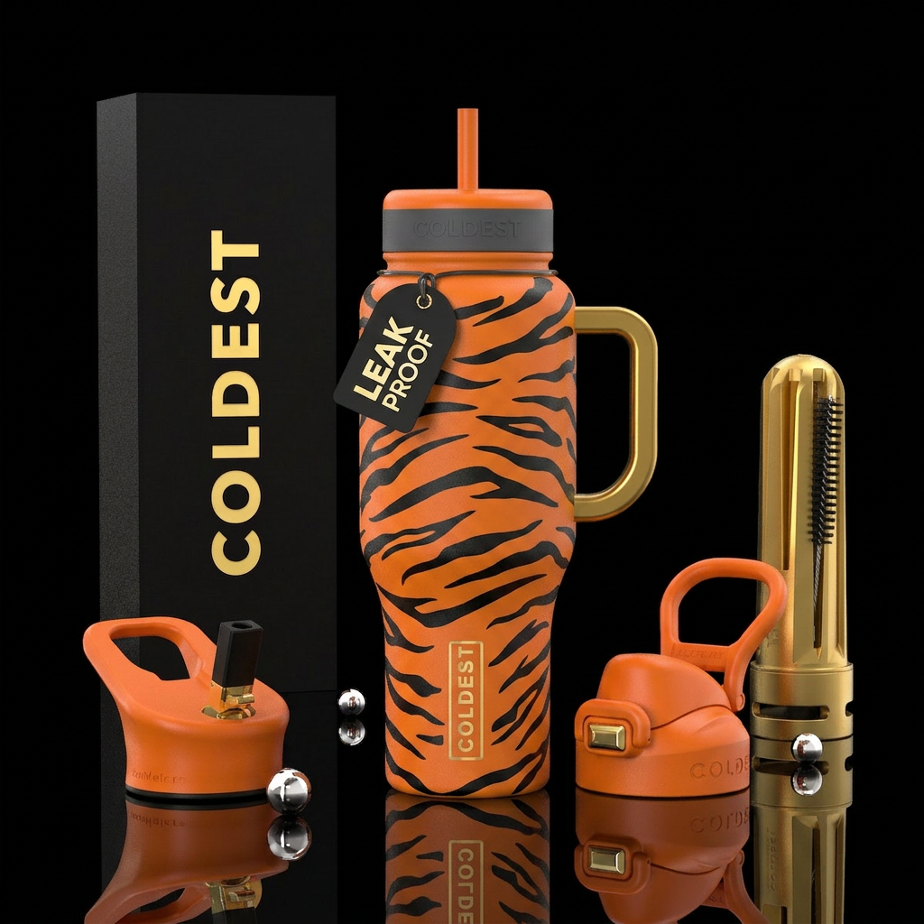 design a orange and black bottle with lateral tige... water bottle design
