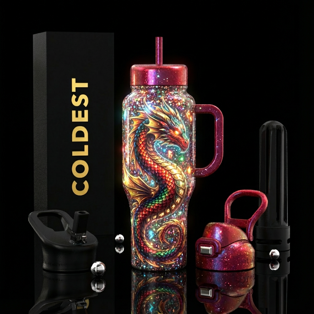 sparkly glowie, fantasy dragon water bottle design