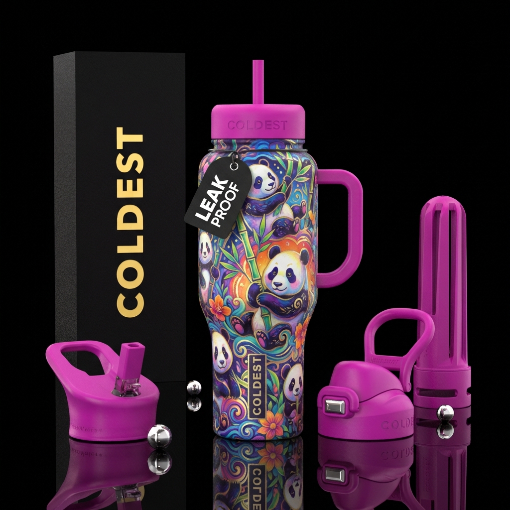 beautiul, whimsical panda water bottle design