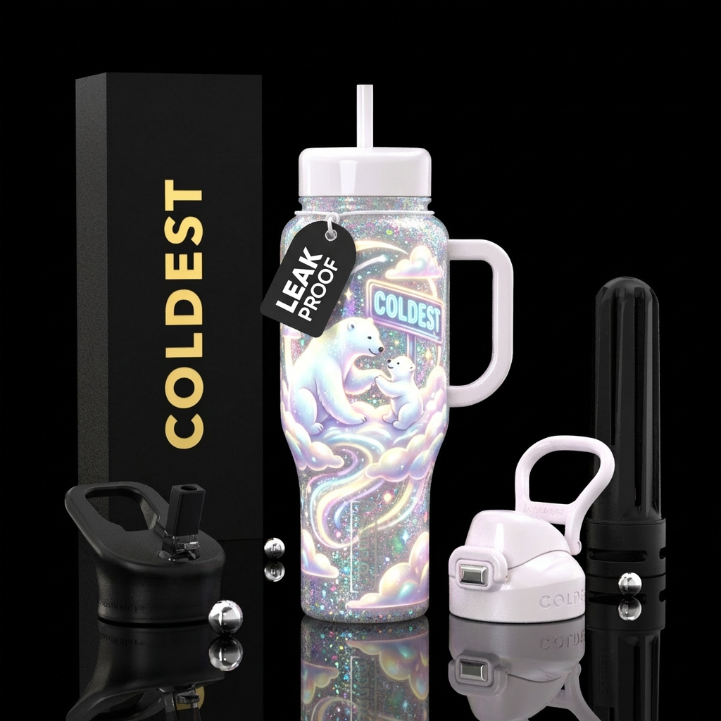glowie, sparkly, shiny, beautiul, vibrant, realism... water bottle design