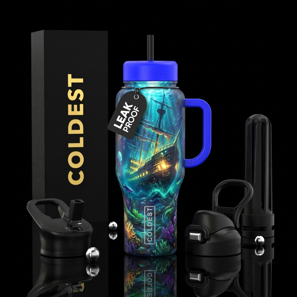 glowie, realism sunken ships in Michigan water bottle design