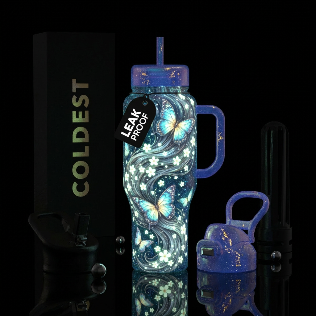 glowie, sparkly, shiny, beautiul, vibrant, realism... water bottle design