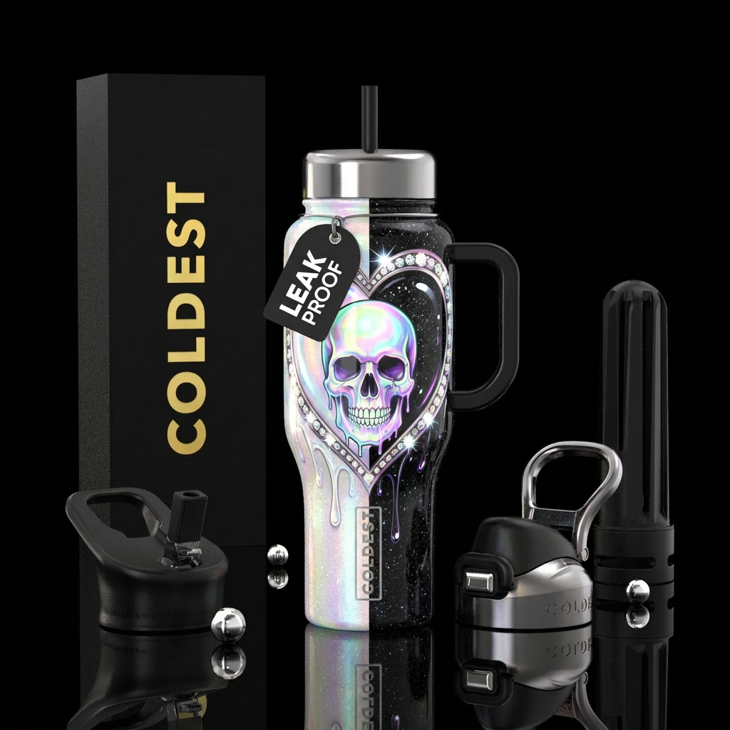 glowie, sparkly, shiny, vibrant, realism drippy sk... water bottle design