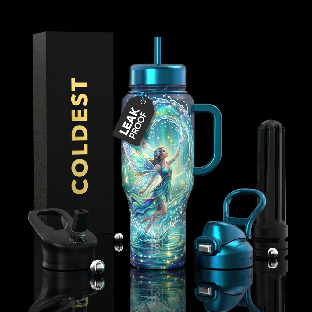 Beautiful water fairy in lake splashing water up i... water bottle design