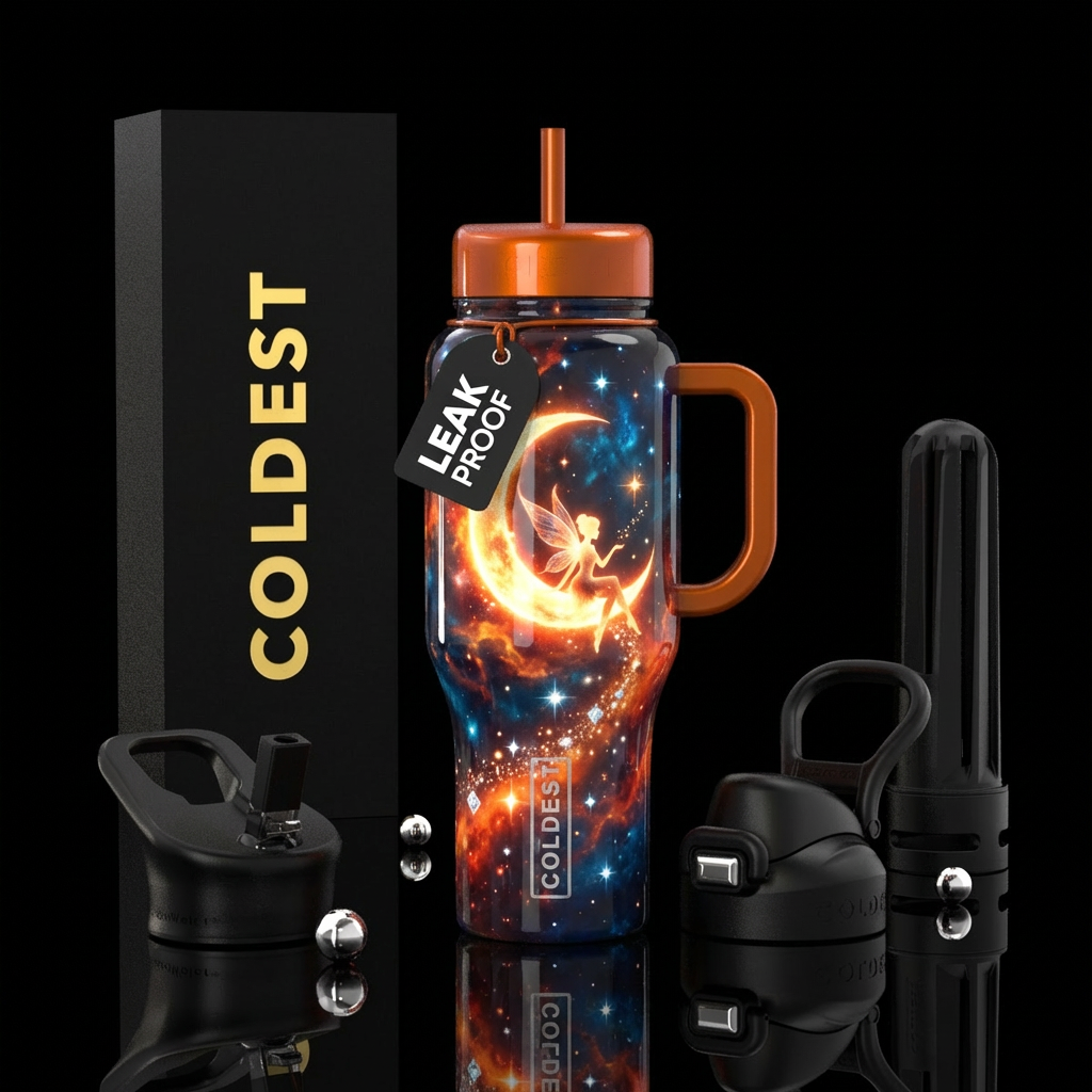Gorgeous fiery fairy moonlit night with bright twi... water bottle design