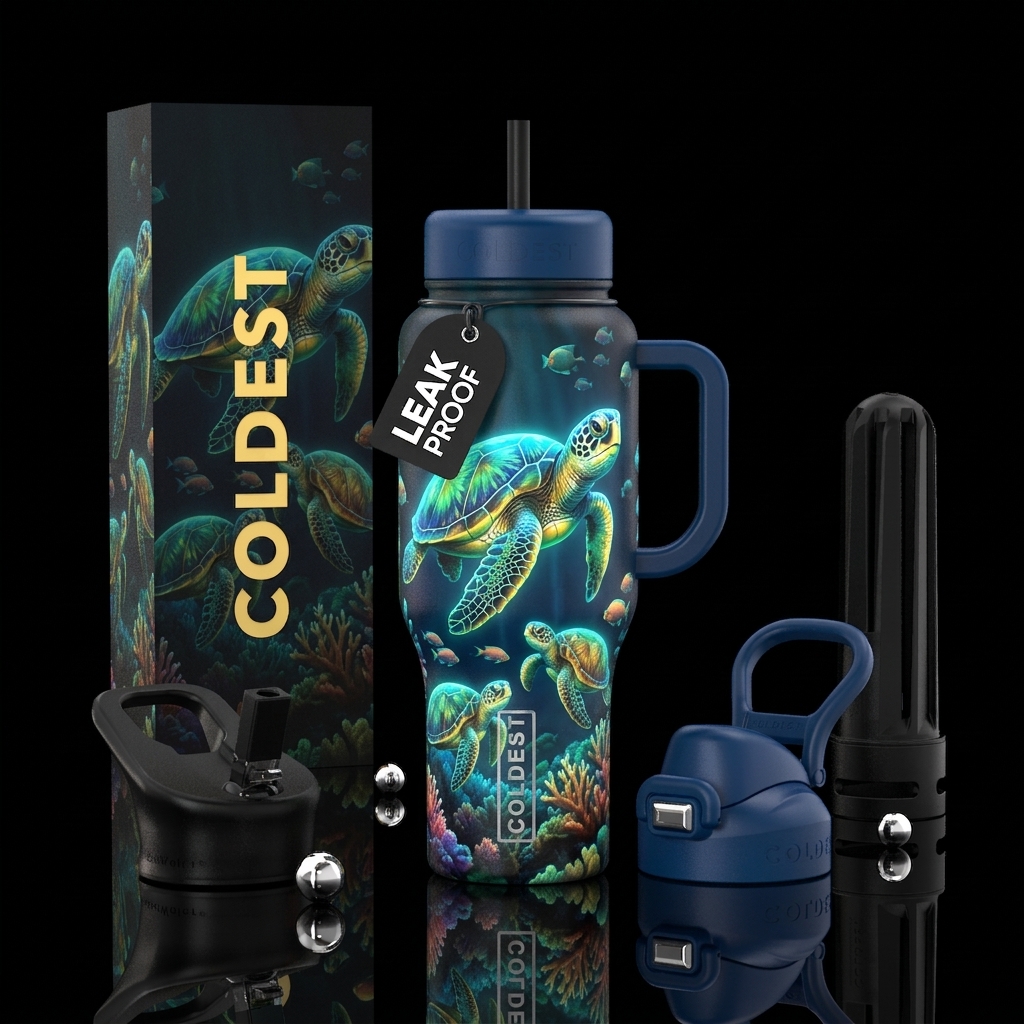 Glowie realistic turtles swimming in water water bottle design