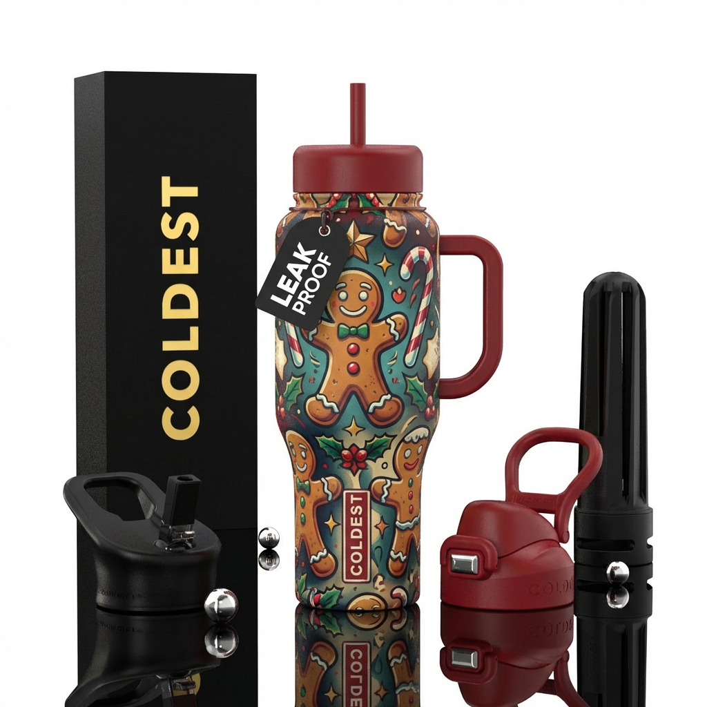 tattoo style gingerbread men water bottle design