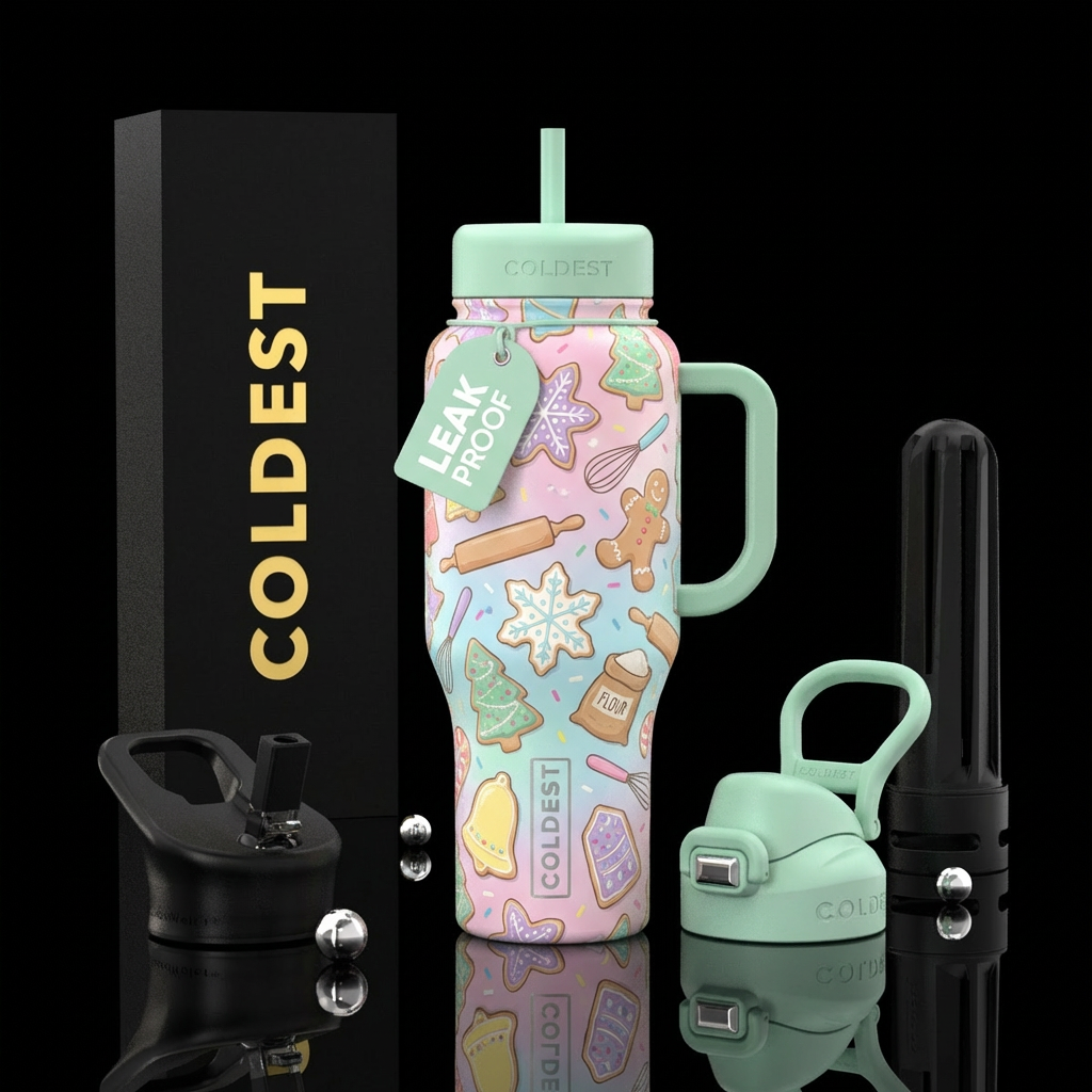 holiday baking, sugar cookies, pastel colors water bottle design