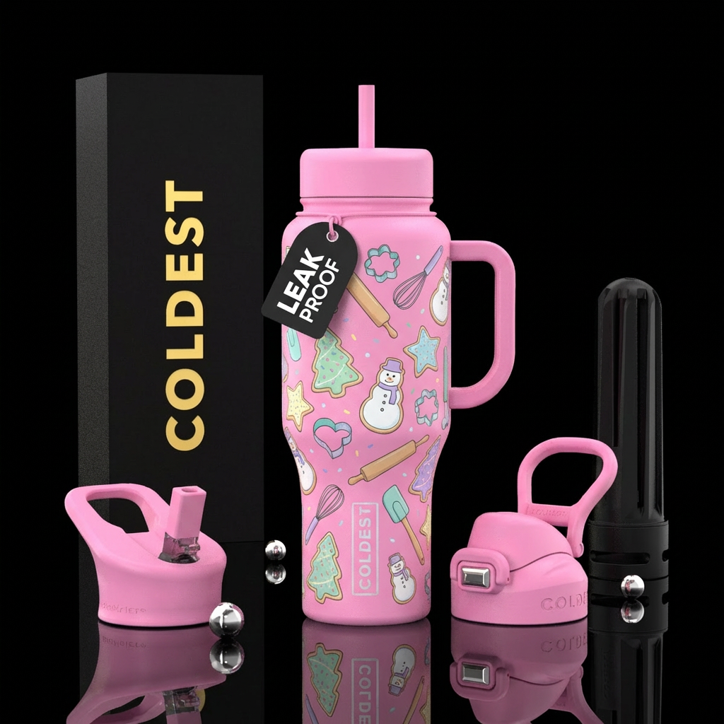 holiday baking, sugar cookies, pastel colors water bottle design