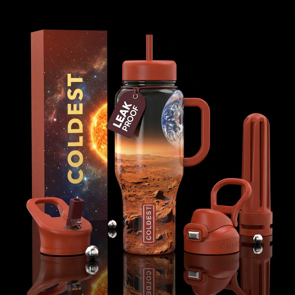 Mars, space, view of earth from space, the sun water bottle design