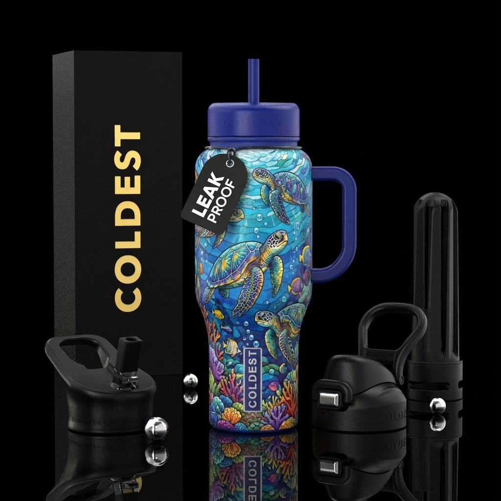 Turtles swimming water bottle design