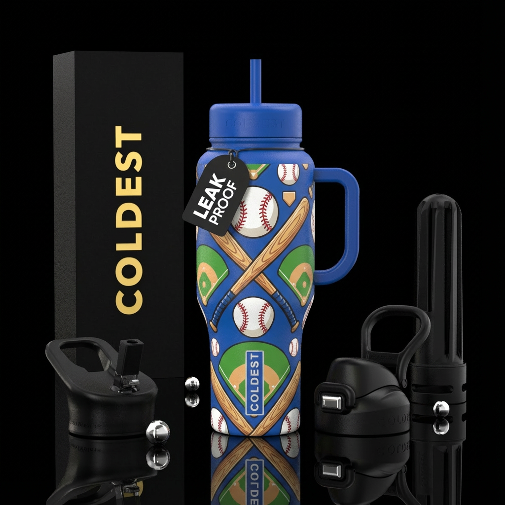 Baseballs, bats, and ball diamonds water bottle design