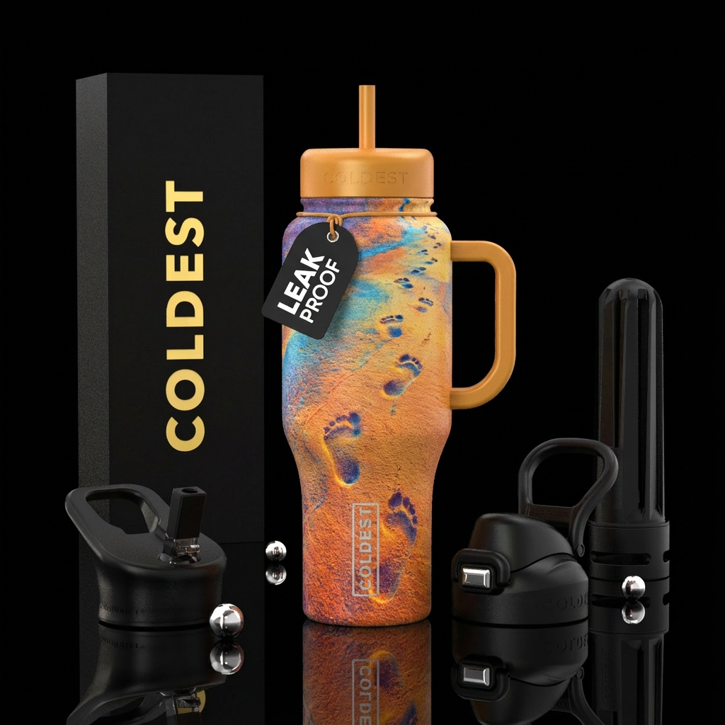 Footprints in the sand water bottle design