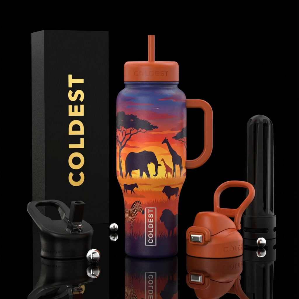 African plain with animals water bottle design